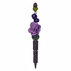 Handcrafted Purple Floral Pen with silver accents